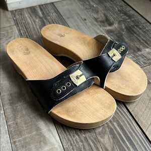 Vtg Dr Scholl's Black Wood Original Italy 8/8.5